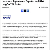 KPMG se sita lder del asesoramiento en due diligence en Espaa en 2024, segn TTR Data